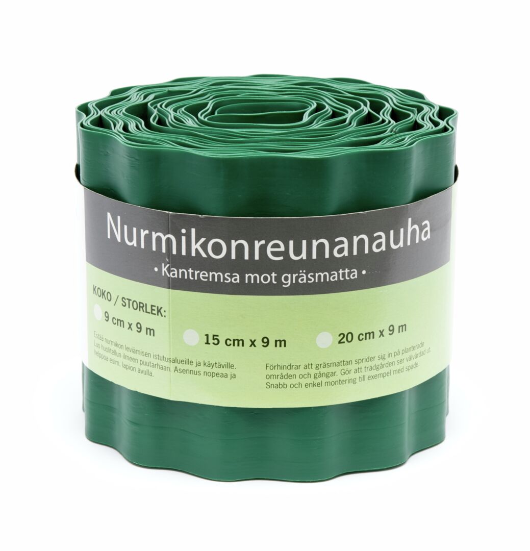 Nurmikonreunanauha muovia, vihreä, 9 cm x 9 jm