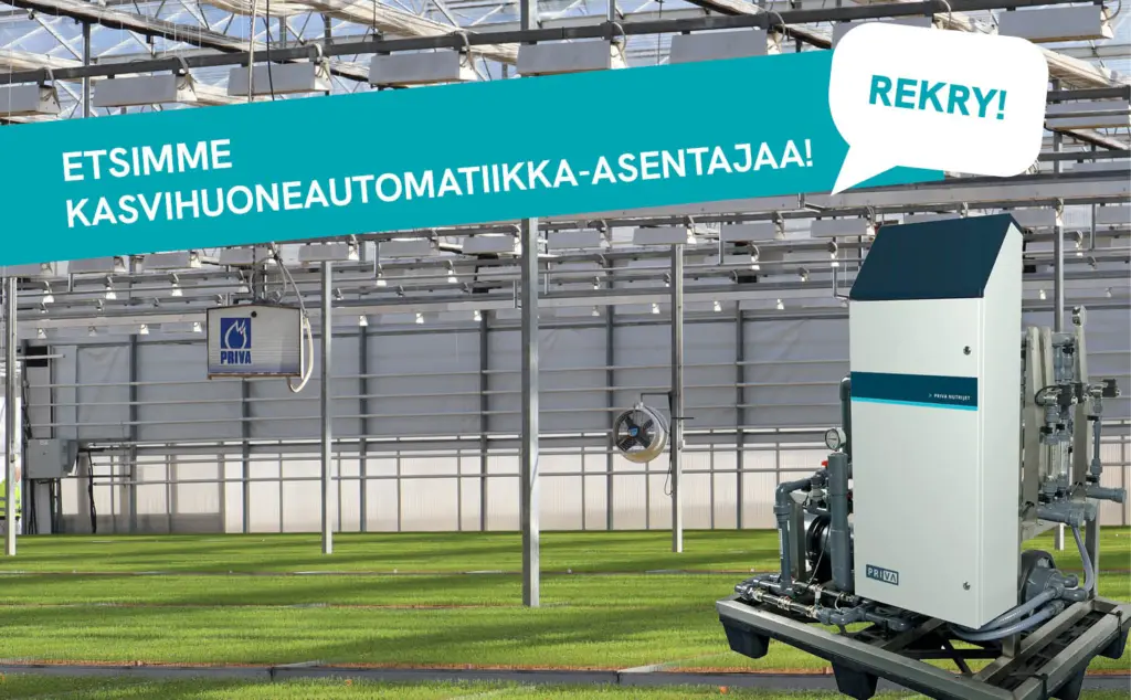 Tyopaikkailmoitus. Priva-kasvihuoneautomatiikka-asentaja